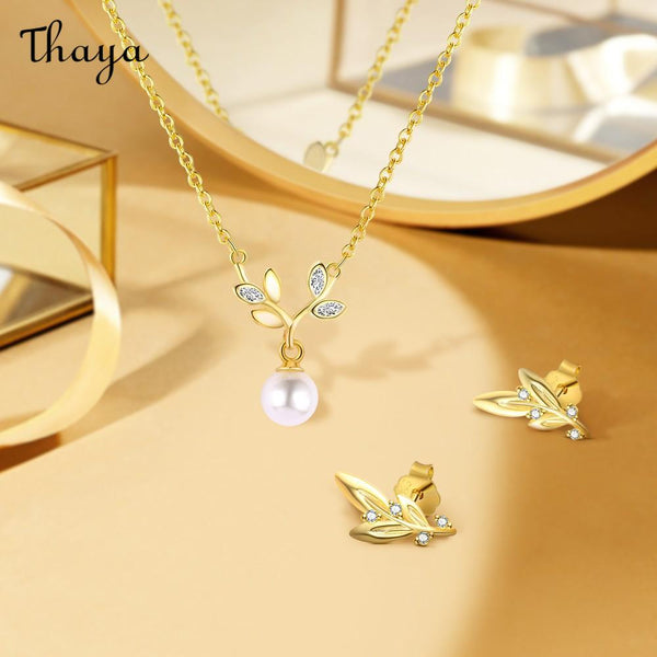 Thaya S925 Silver Leaf Pearl Jewelry Set