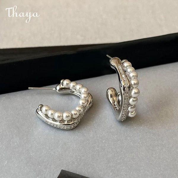 Thaya S925 Silver Pearl Hoop Earrings