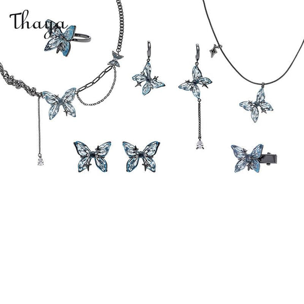 Thaya Dunkelblaues Schmetterlings-Schmuckset