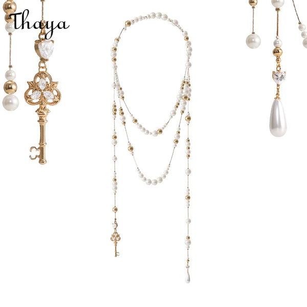 Thaya Love Lock Core Vintage Key Teardrop Broken Pearl Long Layered Necklace