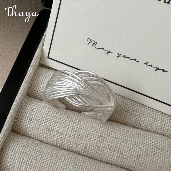 Thaya S925 Silver Simple Retro Frosted Line Ring