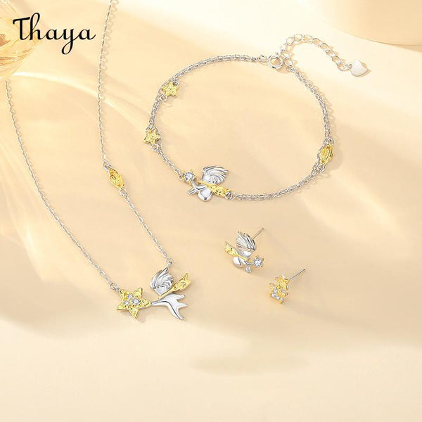 Thaya S925 Silver Little Prince & Star Stars are asymmetrical Earrings Bracelet Necklace