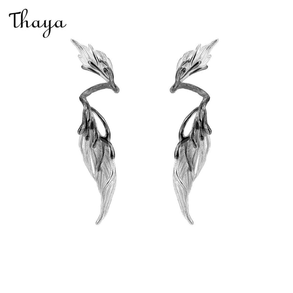 Thaya S925 Silver Wings Feather Drop Earrings