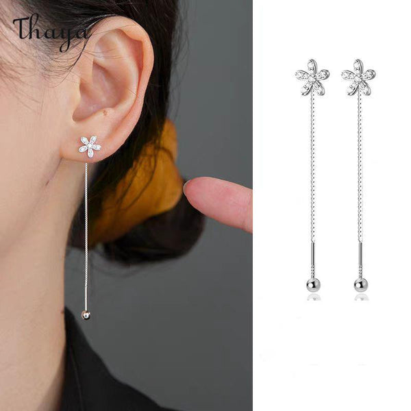 Thaya 925 Silver Dainty Flower Fringe Earrings