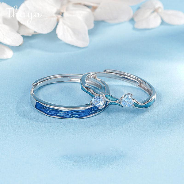 Thaya S925 Silver Klein Blue True Love Couple Rings