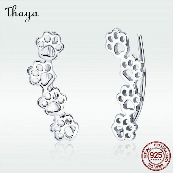Thaya S925 Silver Paw Print Ear Climber Earrings