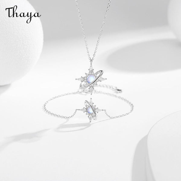 Thaya S925 Silver Moonlight Glaze Planet  Eight-Pointed Star Bracelet & Necklace