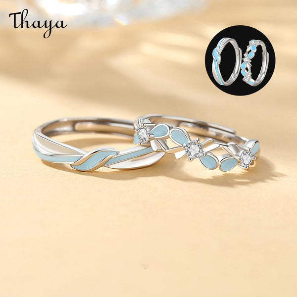 Thaya S925 Silver Enamel Luminous Butterfly Knot Couple Rings
