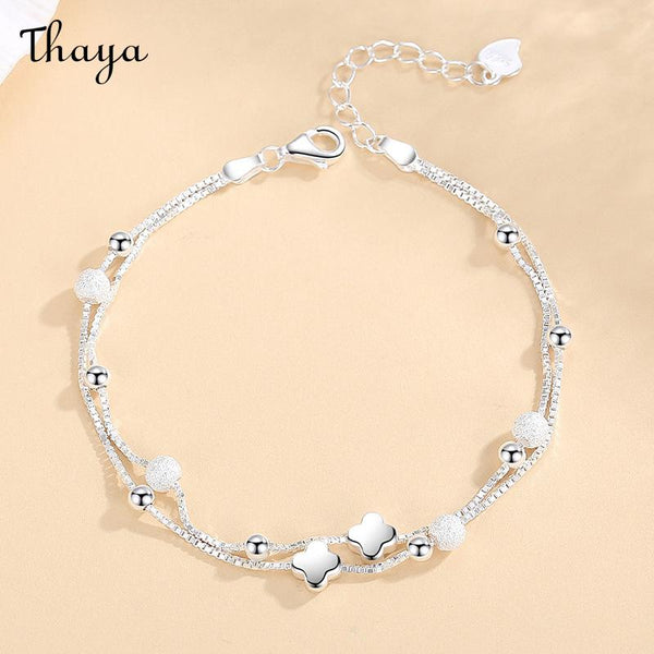 Thaya S925 Silver Four-leaf Clover Double-layer Bracelet