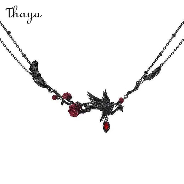 Thaya  Dark Rose Crow  Necklace