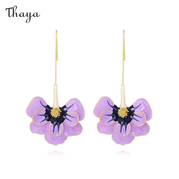 Thaya Elegant Enamel Purple Flower Earrings