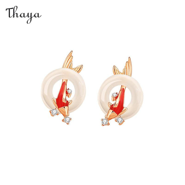 Thaya 925 Silver White Chalcedony Fortune Koi Earrings & Necklace
