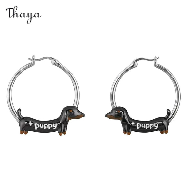 Thaya 925 Silber Glückshund Ohrringe