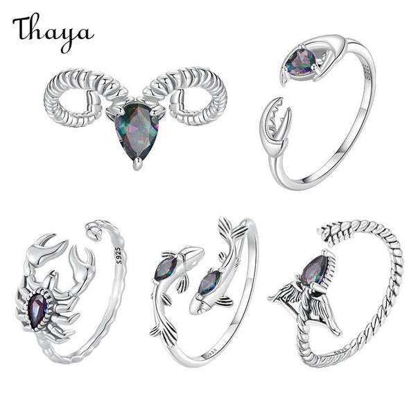 Thaya S925 Silver Zodiac Sign Opening Rings