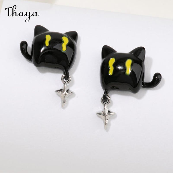 Thaya Black Cat Drop Earrings