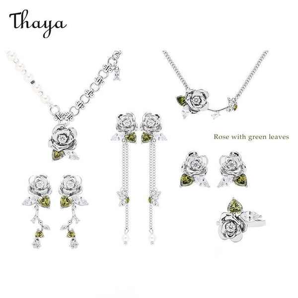 Thaya Emerald Rose Vine Jewelry Set
