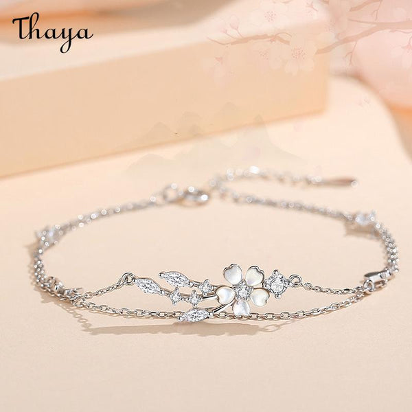 Thaya S925 Silver Luck Double-Layer Stacked Cherry Blossom Bracelet