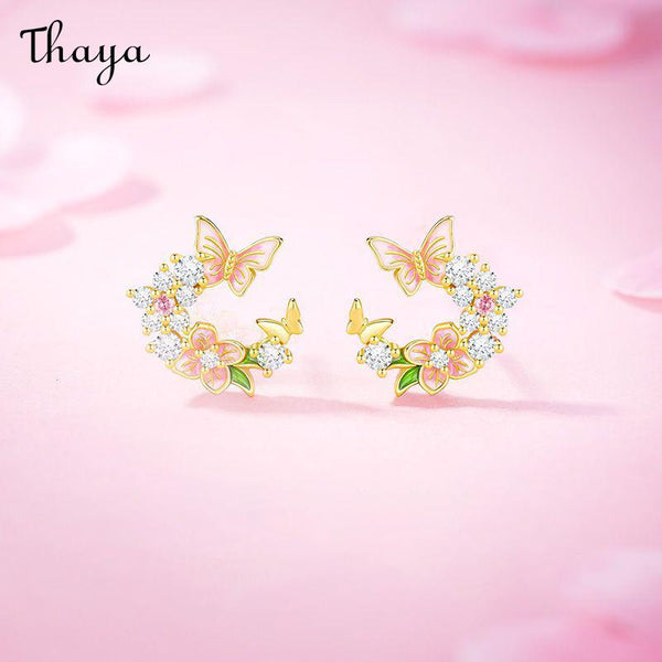Thaya S925 Silver Butterfly & Floral Earrings