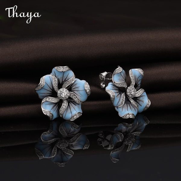 Thaya Enamel Blue Floral Stud Earrings