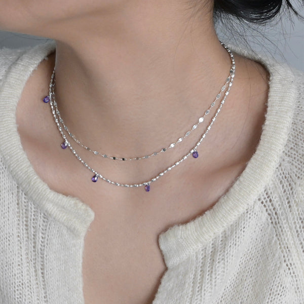 Thaya S925 Silver Layered Necklace with Purple Drops