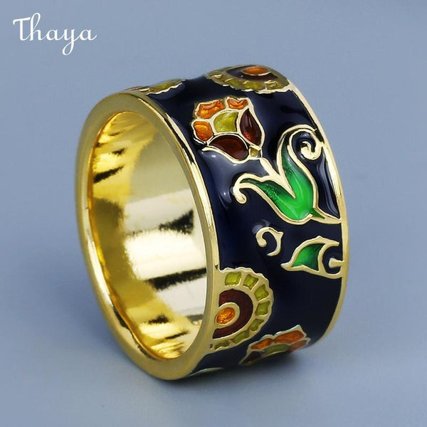 Thaya Vintage Enamel 18K Gold-plated Floral Ring