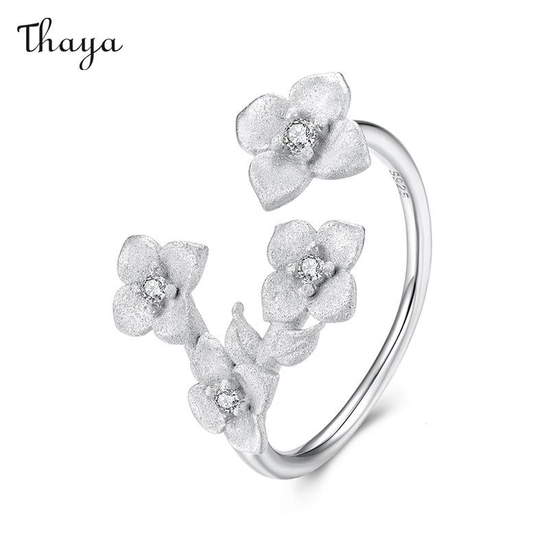 Bague élégante en argent 925 Thaya avec fleurs printanières givrées