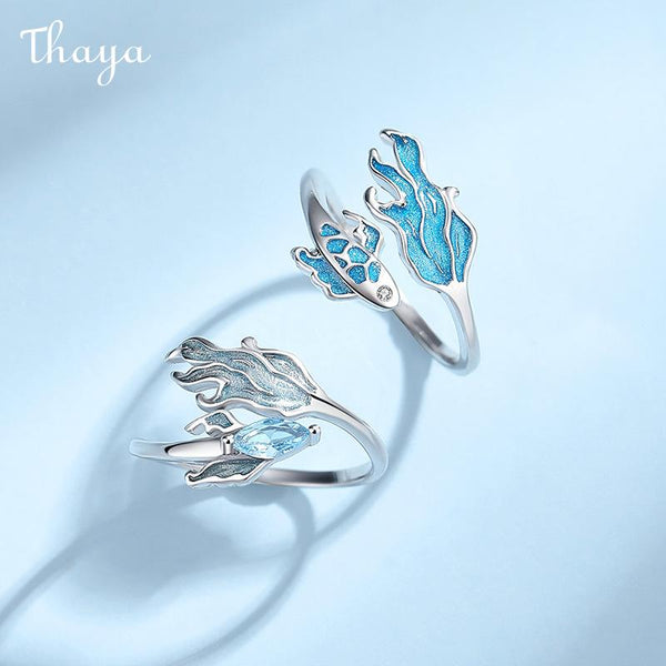 Thaya S925 Silver With You For The Rest Of Your Life Enamel Fishtail  Couple Rings