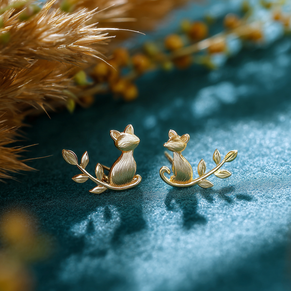 Thaya Gold Forest Cat&Leaf Necklace Pendant