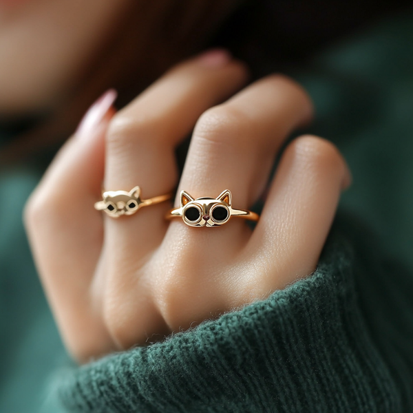 Thaya Gold Funny Cat Metal Rings
