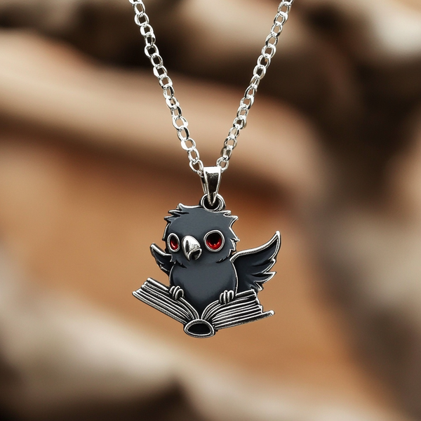 Thaya Funny Black Parrot With Book Necklace
