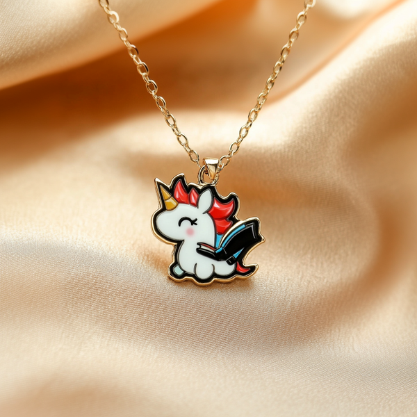 Thaya Pretty Rainbow Unicorn With Book Necklace