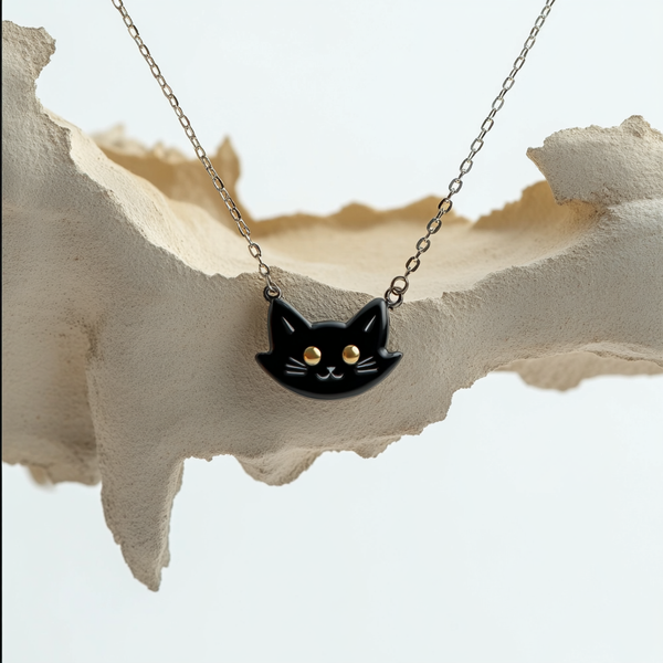 Thaya Black Cat Metal Necklace