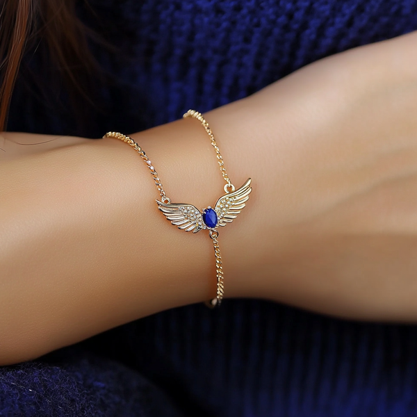 Thaya Blue Gem Angel Wings Gold Bracelet