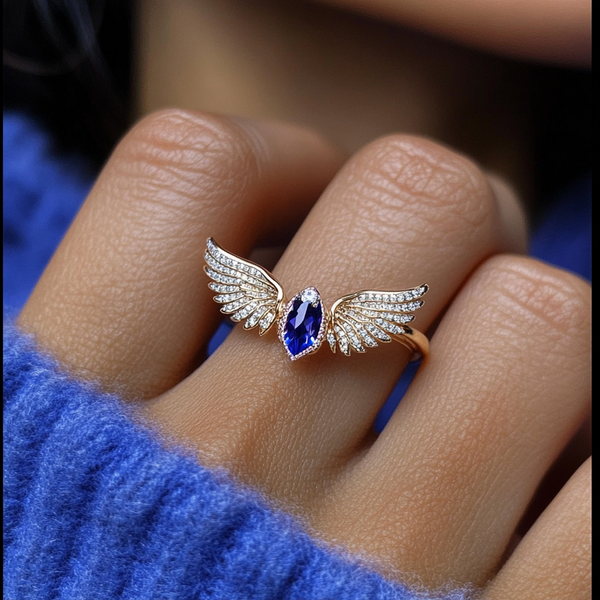 Thaya Blue Gem Angel Wings Necklace