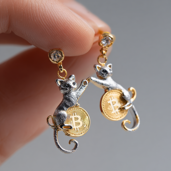 Thaya Silver Lucky Cute Cat&Gold Coins Earrings