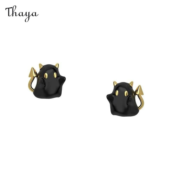 Thaya 925 Silver Black Gold Devil Ghost Earrings