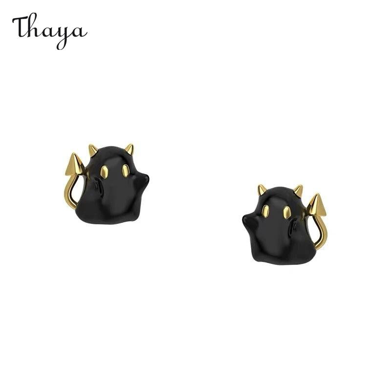 Boucles d'oreilles fantômes du diable en argent 925 et or noir Thaya