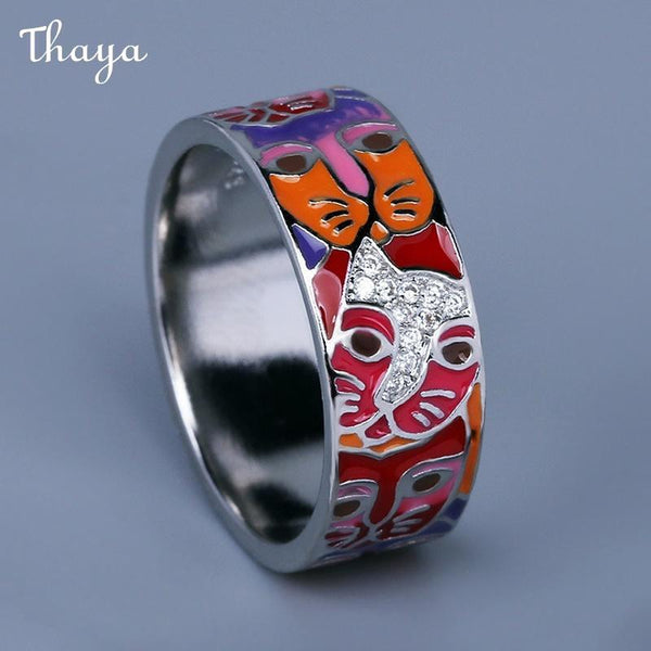 Thaya Enamel Cat Face Ring