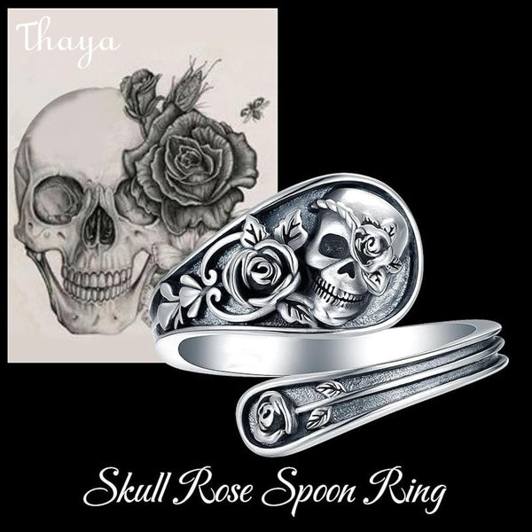 Thaya  Retro Gothic Rose Skull Ring