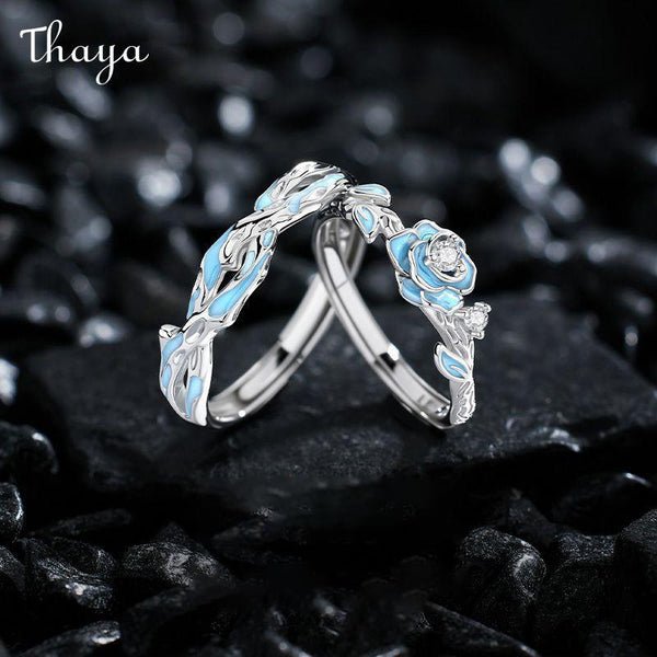 Thaya S925 Silver Bramble Rose Couple Rings