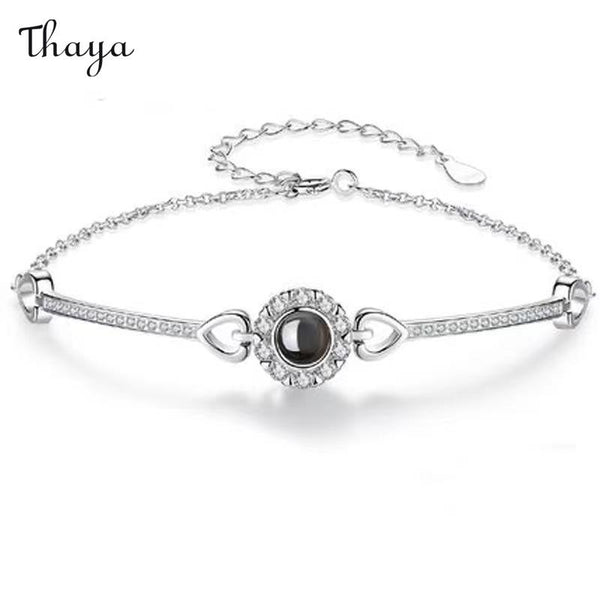 Bracelet photo circulaire personnalisé en forme de cœur Thaya