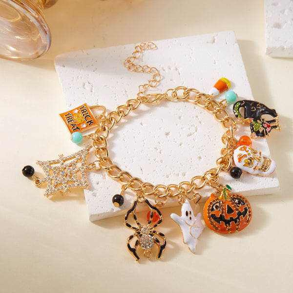 Thaya Halloween-Armband mit Cartoon-Kürbis, Totenkopf, Geist und Spinne