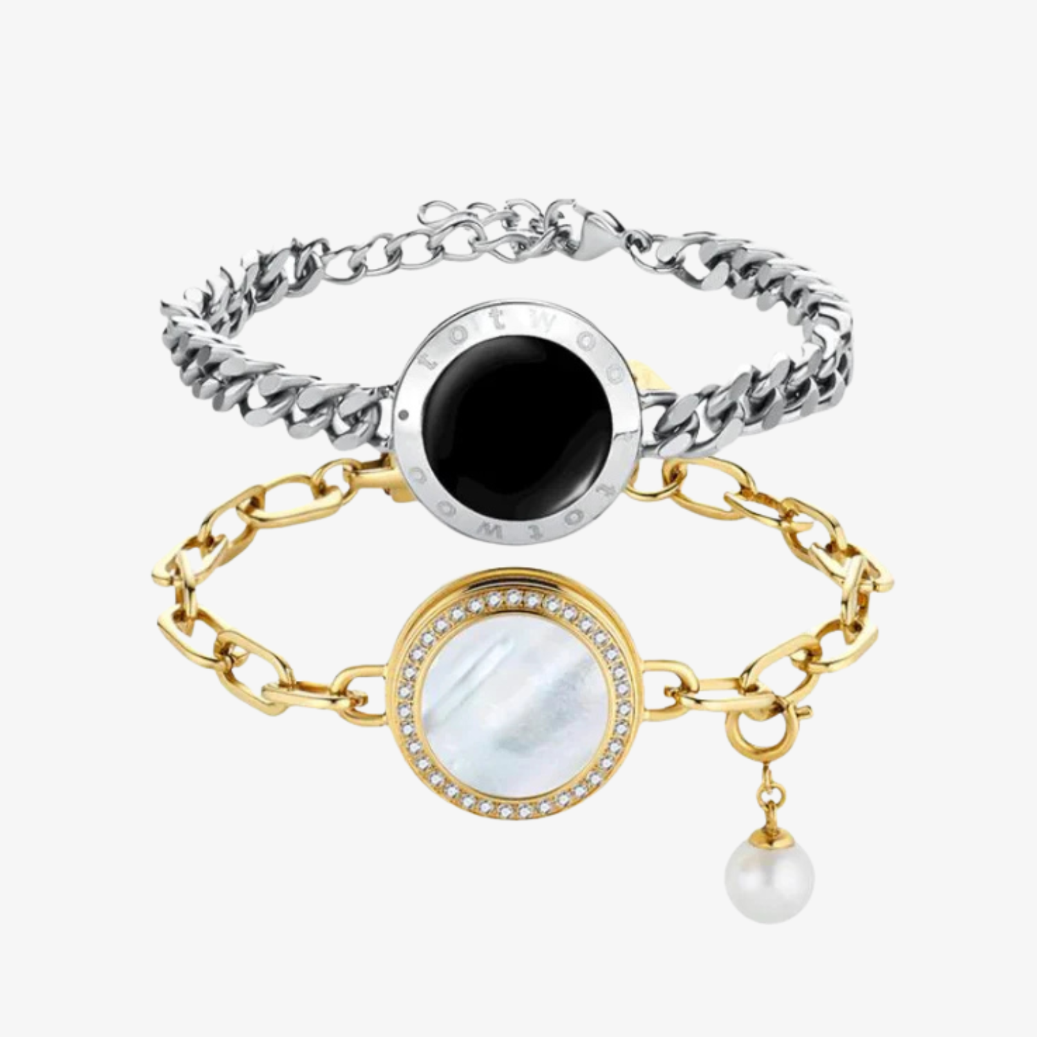 Soulmate 2.0 Touch Bracelets Set(Silver Cuban Chain+Gold Paperclip Cha ...