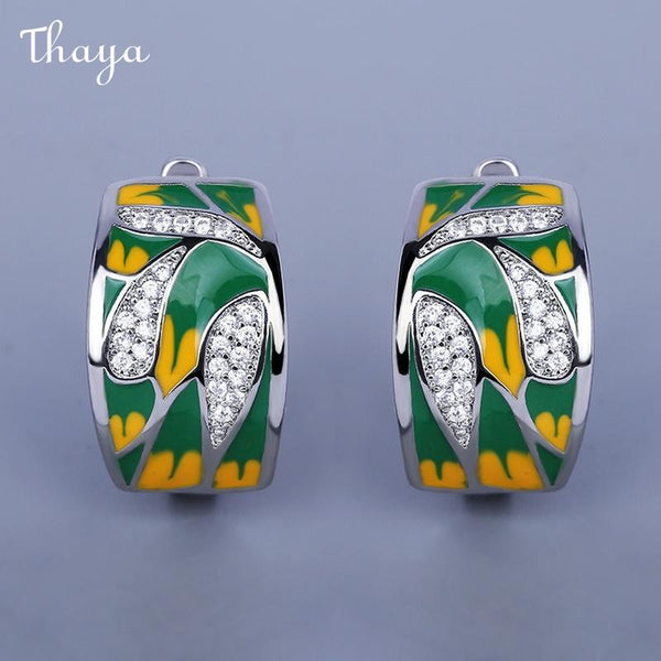 Thaya Stylish  Green Forest Enamel Zircon Earrings