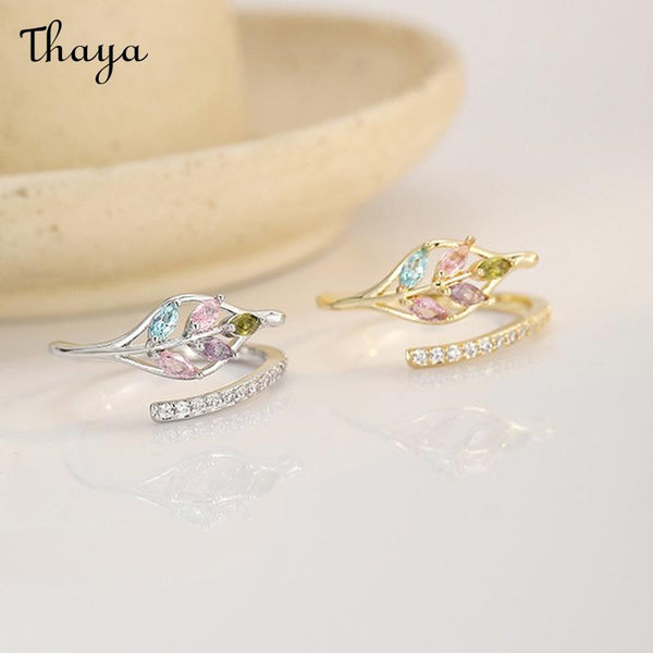 Thaya  Fairy Exquisite  Colorful Leaf Zircon Open Ring