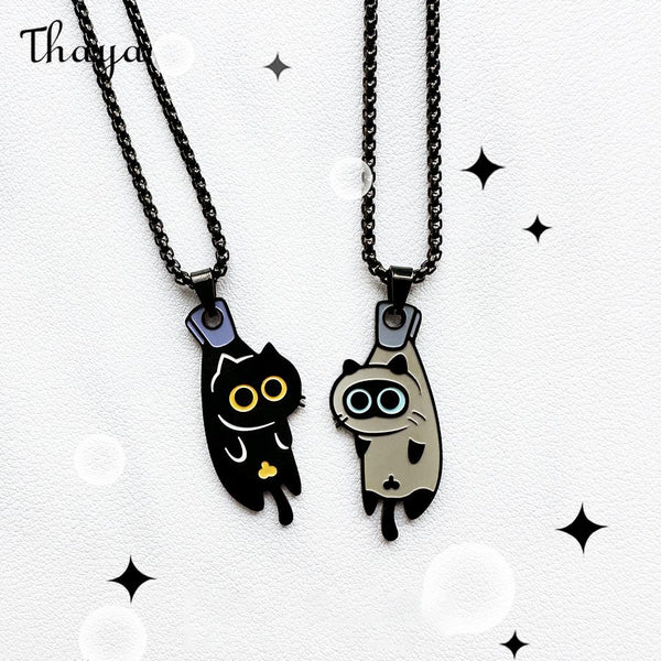 Thaya Cute Black Cat Charm Necklace