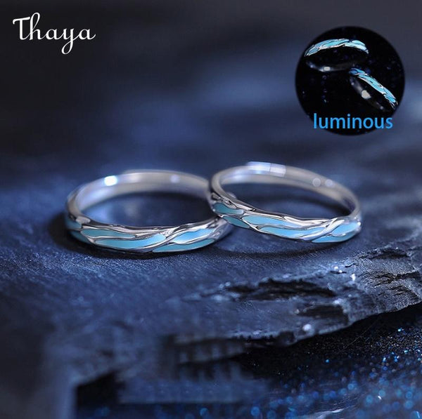 Thaya S925 Silver Luminous Enamel Blue Tears Couple Rings