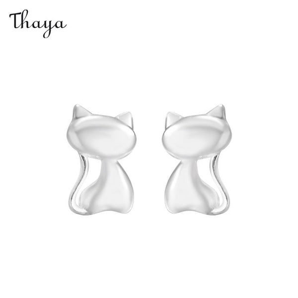 Thaya 999 Silver Cute Cat Earrings