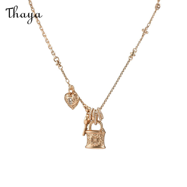 Thaya Vintage Daisy Heart Lock Charm Necklace