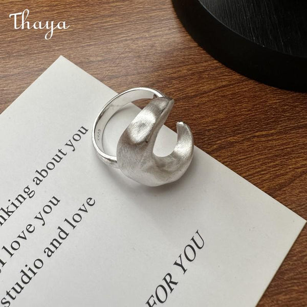 Thaya S925 Silver Frosted Texture Moon Ring